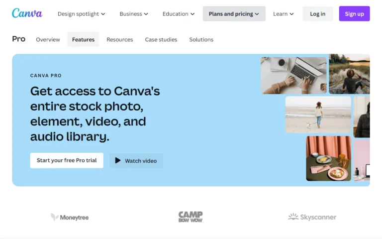 Canva's homepage