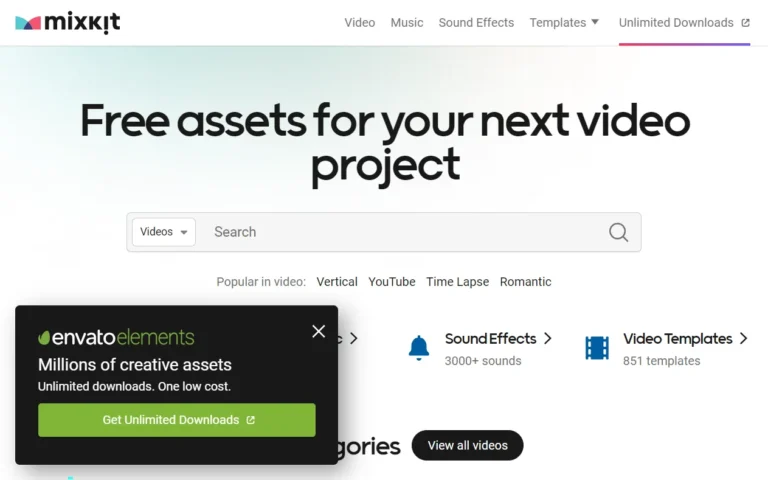 Mixkit's homepage