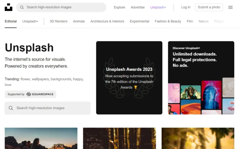 Unsplash's homepage